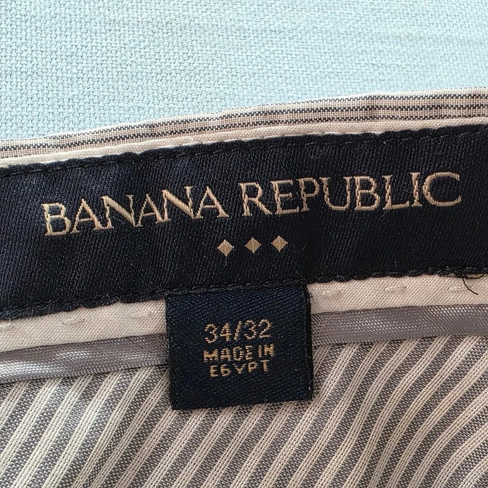 Banana Republic Mens 34x32 Mini Stripe Dress Pants Tan White Flat Front Trousers